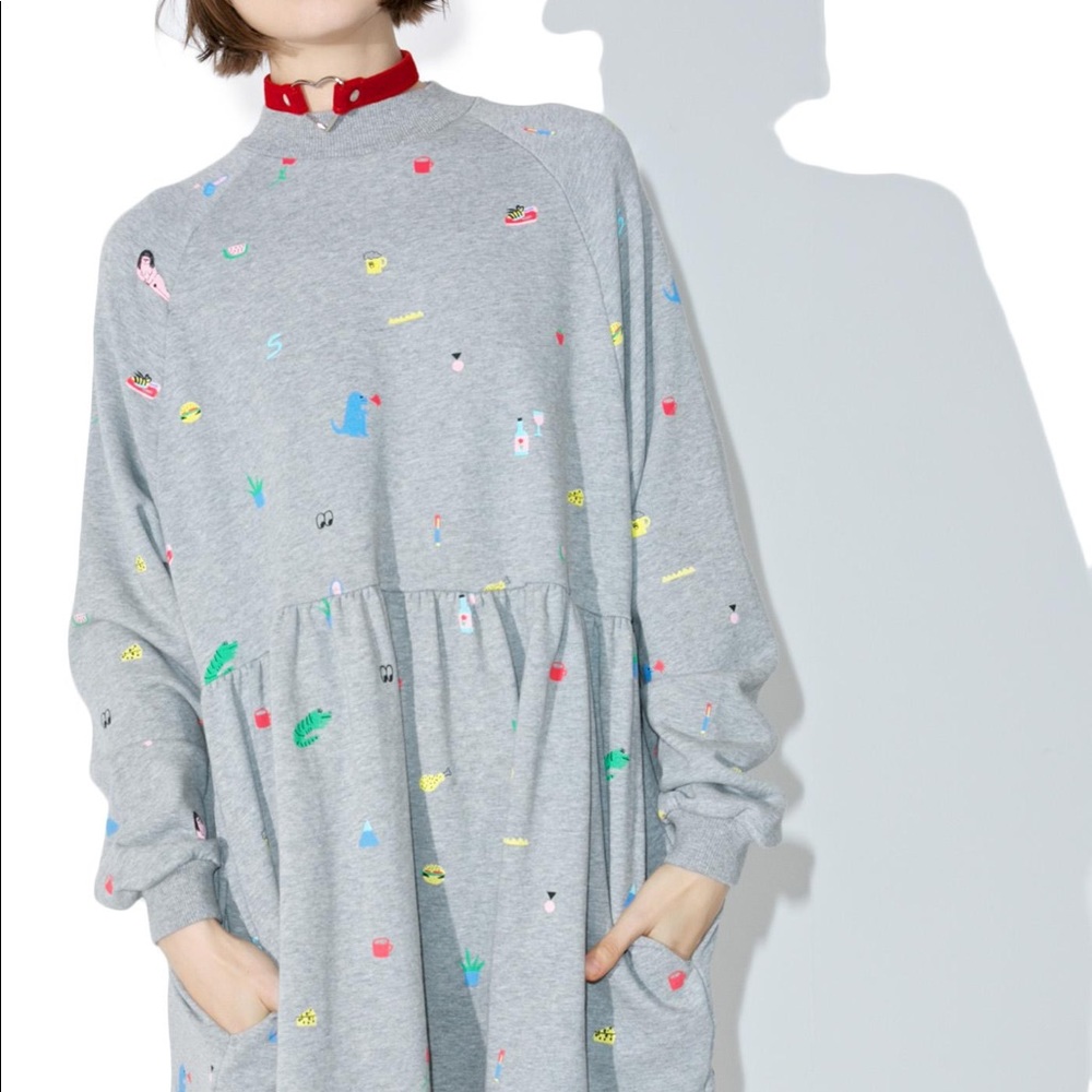 Found Lazy Oaf random icon sweatshirt dress